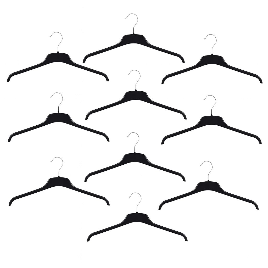 Zarviczonia Premium Clothes Hanger, Heavy-Duty Black Plastic Coat Hangers with Notches – 45cm (17.5 inches) Strong, Durable, and Space-Saving for Adult Clothing Storage (10)