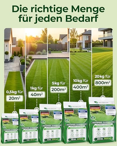 Rasensamen Schnellkeimend Frühjahr – TEST SEHR GUT – Grassamen Schnellkeimend für Rasen & Rasen Nachsaat 1kg 40qm – Rasensaat für Nachsaat Rasen Frühjahr, Saisonstart, kräftiges Wachstum