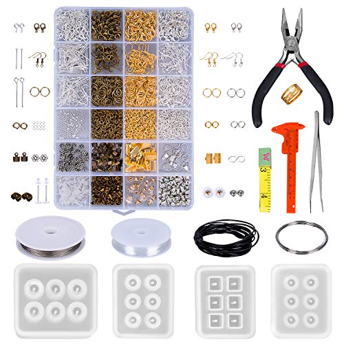 Preisvergleich Produktbild Schmuckherstellungs-Zubehör-Set Schmuck-Reparatur-Werkzeuge mit Zubehör, Schmuckzange, Fädeldraht, 4 Stück Perlen Harz, für Erwachsene und Anfänger, DIY Handwerk für Geschenke