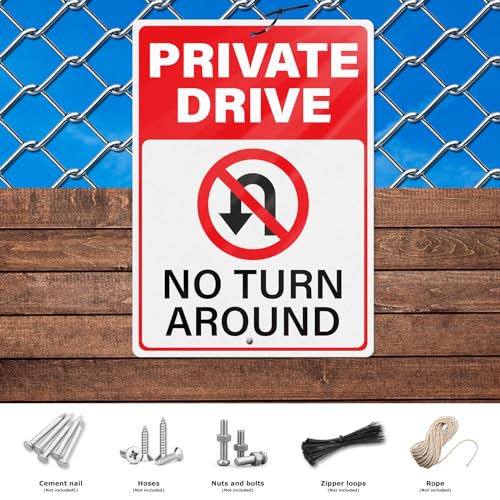 Panneau Private Drive No Turn Around pour signalisation de chemin privé extérieur, pack de 2 - 3