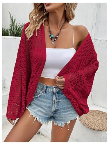 Image of Verdusa Women's Oversized Summer Cardigan Lightweight Sweater Crochet Knit Beach Cover Up Spring Vacation Outfits