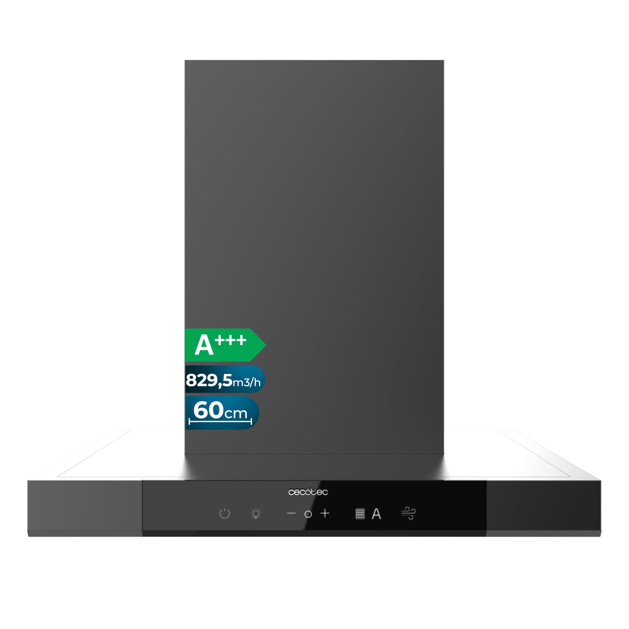 Cecotec Campana Extractora En forma de T 60 cm Bolero Flux TT 609500 Slim Dark Inox A+++. Succión 829,5 m³/h, Hand Movement Control y Doble Booster, Filtros Lavables, Clase A+++, Heat Sensor