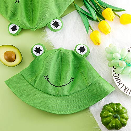 2 Pieces Frog Bucket Hat Cute Fisherman Hat Frog Bucket Sun Protection Cap Wide Brim Fisherman Hat (Green, 21.5-23 Inch/ 55-58 Cm) #TOP4