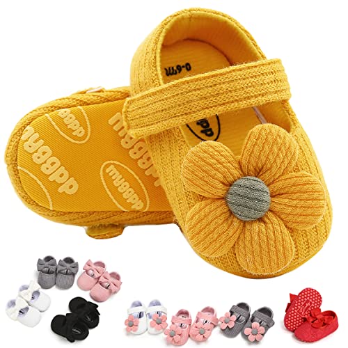 Image of Baby Girls Mary Jane Flats with Bowknot Floral Princess Wedding Dress Shoes Soft Newborn Infant Crib First Walkers Prewalker