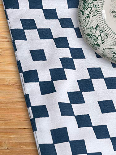 Image of Dekor World Fun with Checks Printed Dark Blue Table Runner (33x120cm) (Pack of 1)-4 Seater Dinning & Center Table