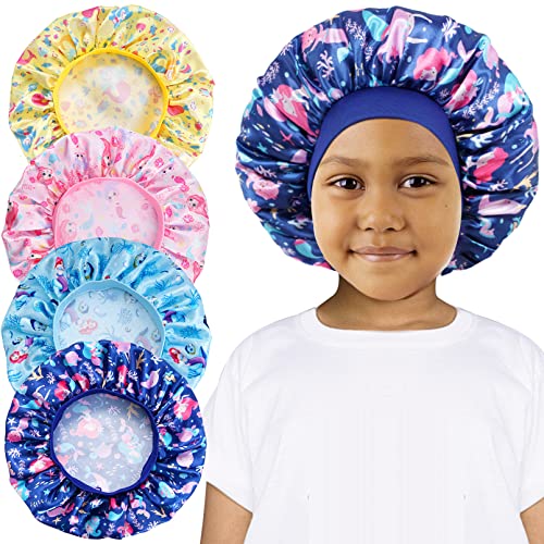 子供用サテンボンネット、幼児用シルクボンネット、子供用スリーピングキャップ、キッズヘアボンネットナイトスリープキャップ、伸縮性のあるワイドバンド、ナイトハットスリープボンネット、子供、女の子、幼児、赤ちゃん用ナチュラルヘア(マーメイド)