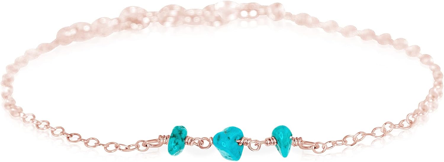 Turquoise Beaded Chain Anklet in 14k Rose Gold Fill