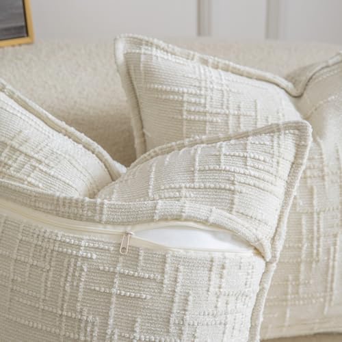 Image of MADIZZ Pack of 2 Chenille Throw Pillow Covers 12x20 Inch Cream White Soft Neutral Decorative Throw Pillows for Couch Sofa Boho Accent Cushion Covers Modern Farmhouse Home Decor for Bedroom Living Room