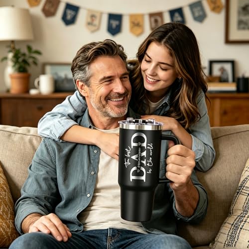 Image of Personalized 40oz Tumbler with Handle, Custom Insulated Tumblers with Text, Stainless Steel Travel Coffee Mug, Personalized Gifts for Women Men Birthday Fathers Day Mothers Day (40OZ-Engraved Name)