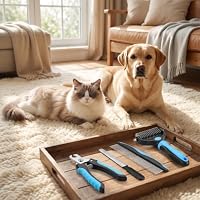Pet Grooming Tools Kit for Dogs and Cats,4-in-One Home Pet Grooming Set,Includes Safety Scissors Set,Hair Removal Brush, Nail Clipper and File for Small Medium Large Dogs and Cats — image 3