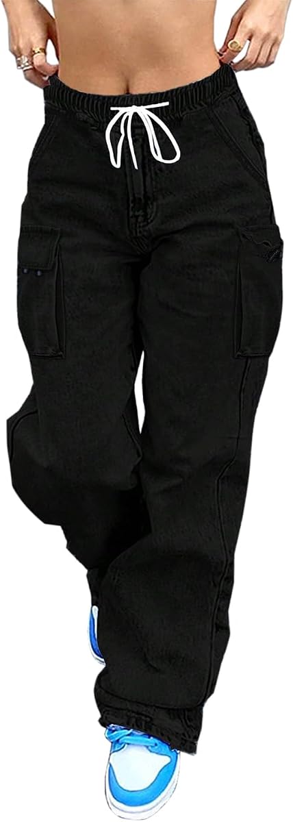 Cargo Jeans for Women Baggy Stretchy Wide Leg Denim Pants High Waisted y2k