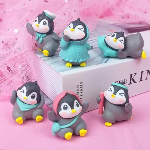 Image of Miniature Set for Home Decor, Deepawali Gift, Living Room, Figurines, Cake Decoration Items - Resin Car Dashboard Items (Multicolor) ((Penguin Miniature Set of 6))