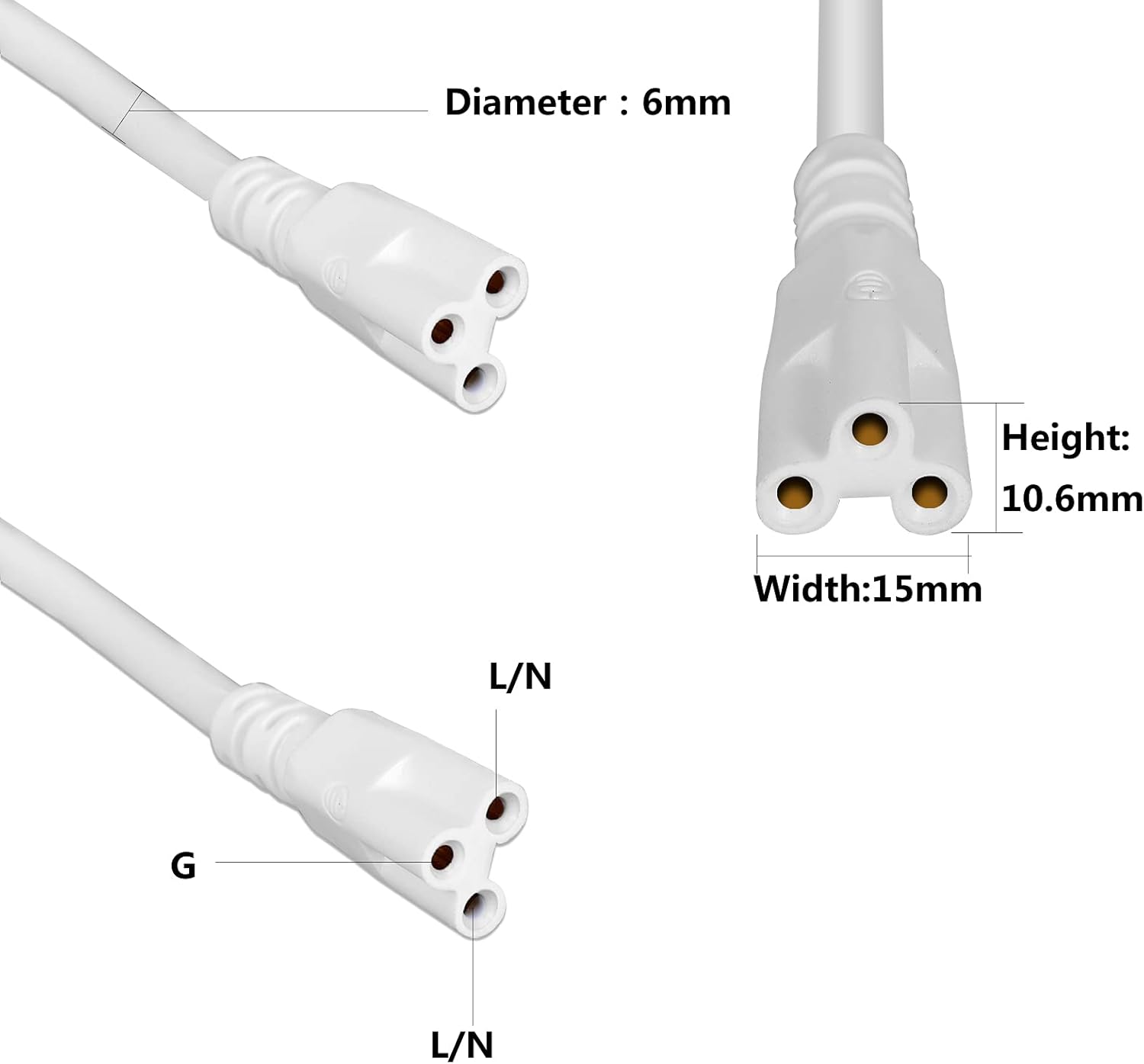 T5 T8 Extension Cords,10ft Lamp Connecting Wires,3-Prong Power Cables,Female to Female End Connectors for LED Tube,Under Cabinet,Shop Lights,Pack of 10