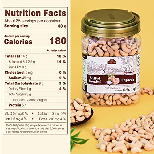 Image of LAFOOCO Roasted Salted Cashews 2.2 lb (1kg), Bulk Party Snack Nuts Jar
