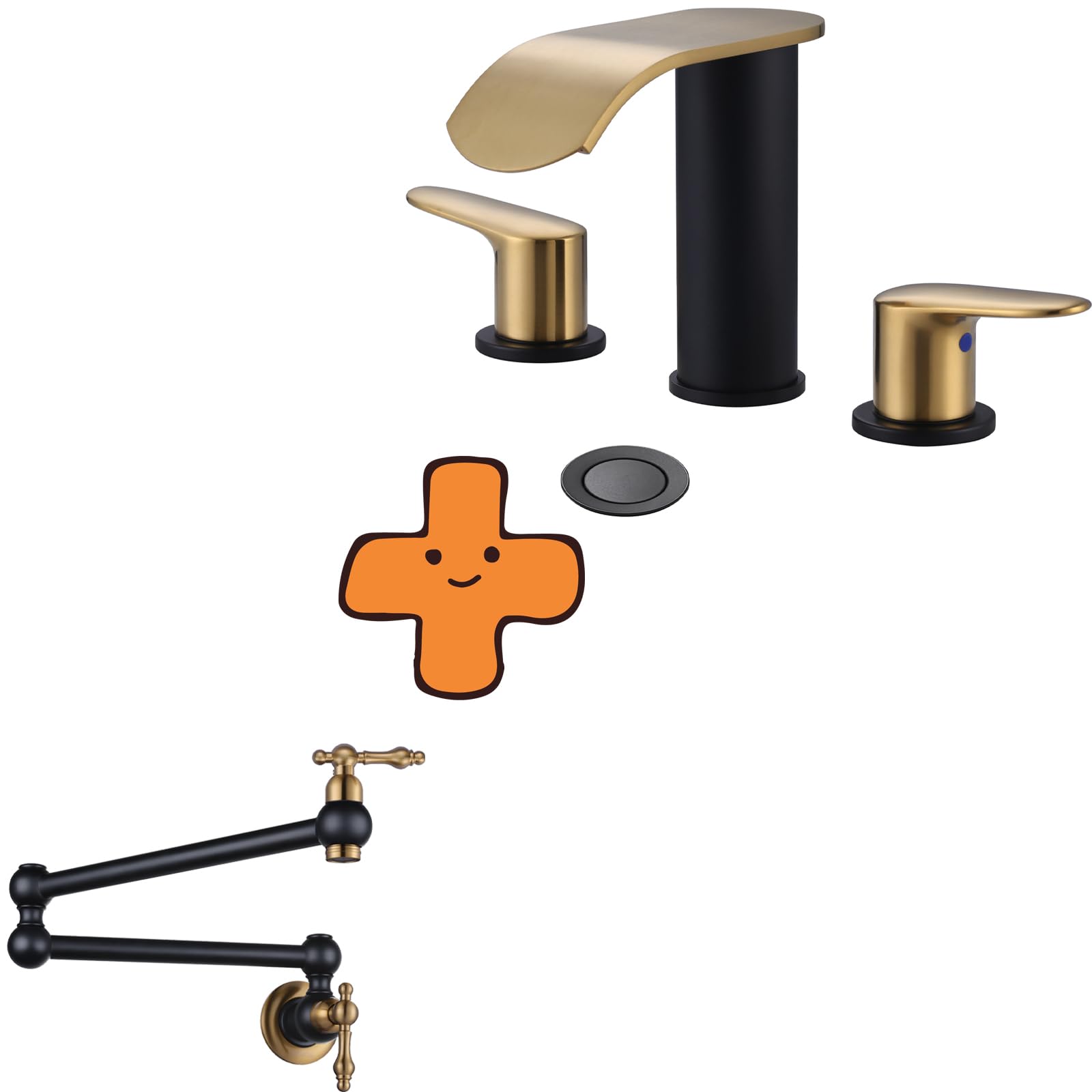 Jnfidosr Black/Gold/Red Pot Filler Faucet Over Stove, And Waterfall Bathroom Faucet 3 Holes 8Inch Widespread Bathroom Sink Faucet