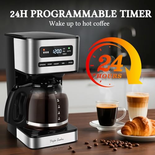 Image of Taylor Swoden Programmable Coffee Makers 12 Cup, Hot and Iced Coffee Maker, 4 Brew Strength, LED Display, 24H Timer, Keep Warm&Auto Shutoff- Drip Coffee Machine for Home /Office, Black &Stainless Steel