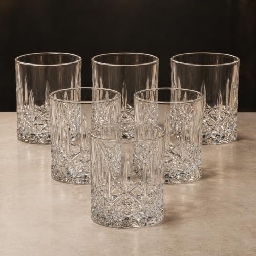 Jogo 6 Copos Vidro Whisky 230ml Transparente Uisque Lapidado Drinks