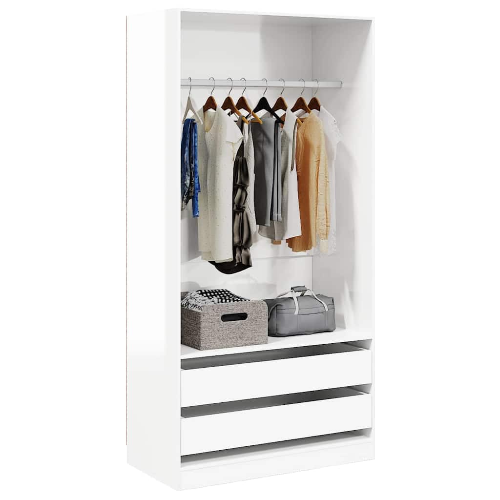 Armadio bianco lucido in legno 100 x 50 x 200 cm con 2 cassetti, asta appendiabiti, ripiano per camera da letto, guardaroba, conservazione di vestiti e accessori