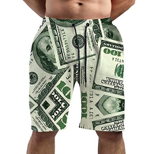 American Dollar Money Graphic Men's Summer Beach Shorts, Athletic Trunks2