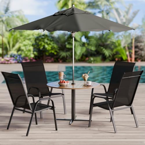 Image of Betterhood Patio Chairs Set of 6, Stackable Outdoor Dining Chairs Set with Breathable Seat Fabric, All-Weather Powder-Coated Metal Frame for Pool Side, Backyard, 350LBS Capacity (Black, Set of 6)