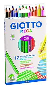 GIOTTO Mega - Astuccio Da 12 Matite A Pastello Colorate, 5.5 mm, Colori Intensi