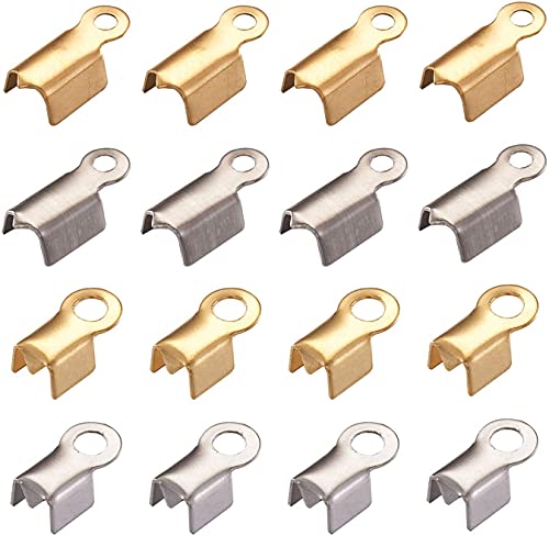 Pandahall 50pcs 304 Stainless Steel Fold Over Crimp Cord Ends Fold Over Cord Ends Leather Ribbon Ending Clasp Tips End Clamp Jewelry Connector Components Jewelry Making 10x4mm