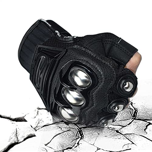 Half Finger Cycling Gloves, Self-Defense Tactical Gloves with Brass Knuckles Protective Cover, MTB Fingerless Gloves / Boxing Gloves / Motorcycle Gloves / Riding Gloves / Climbing Gloves