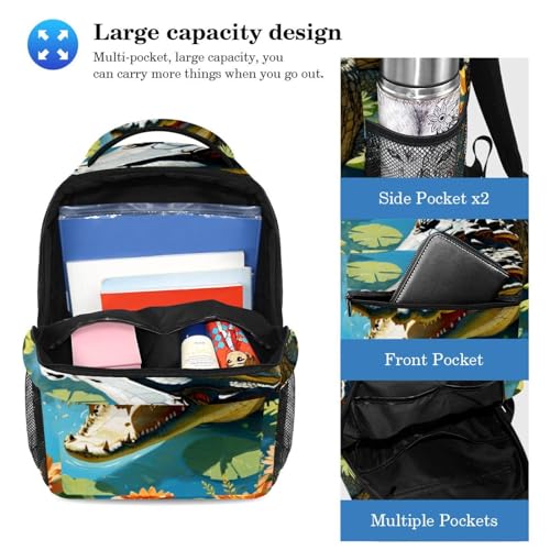 Sac à dos multicolore crocodile et fleur 40cm avec trousse compacte