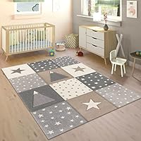 Paco Home Kindervloerkleed, Speelvloerkleed Met Planeten En Sterren, Voor Kinderkamers In Grijs, Maat:120x170 cm