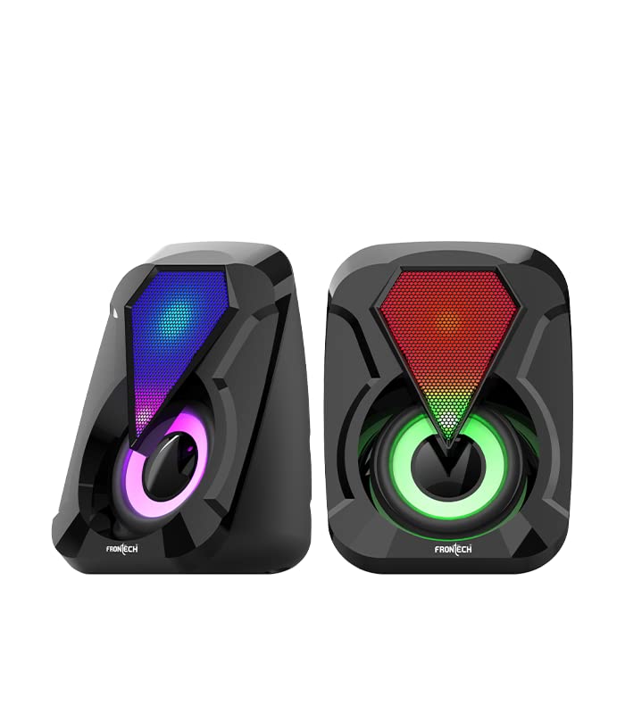 FRONTECH 2.0 USB Powered Multimedia Speakers with RGB Lights | 2 x 3W Drivers (5.2 cm) | AUX Connectivity | for Laptop, PC, Mobile | 1 Year Warranty (SW-0076, Black)