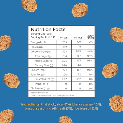 Image of natch Thai Sticky Rice Chips, Healthy Snacks for Adults & Kids 100% Natural,Vegan & Gluten Free,Low Calorie Crackers Crisps,25G each (Pack of 4),Wasabi