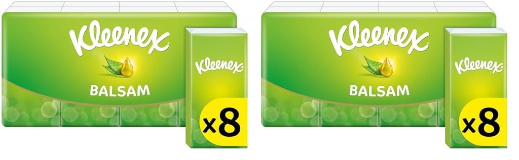 Kleenex Balsam Tissues - 8 Pocket Packs (72 Tissues Total) (Pack of 2)