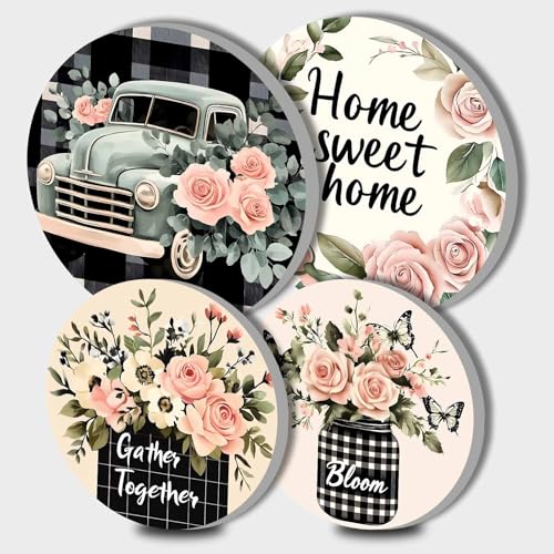 Farmhouse Decor - Fundas para quemador de estufa eléctrica, 4 unidades, diseño de búfalo, diseño floral, floral, para estufa, 20,3 cm y 25,4 cm, cubierta para quemador de estufa de gas, decoración de