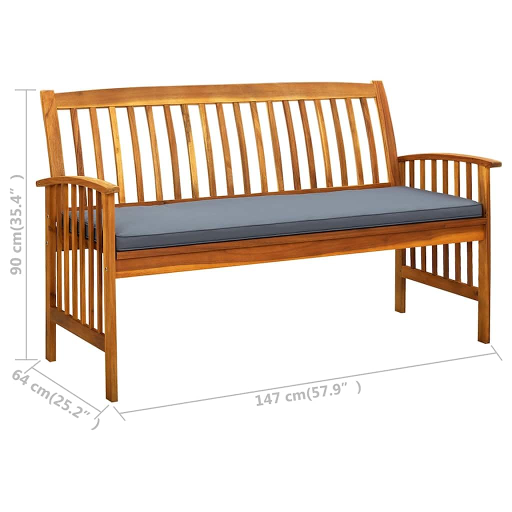 Ławka ogrodowa z poduszką 147 cm lite drewno akacjowe