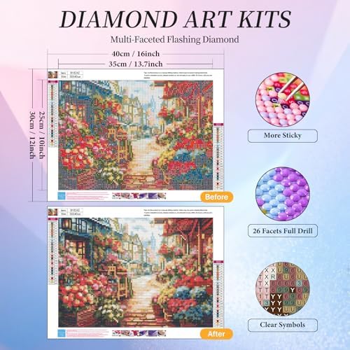 Flower Shop Diamond Painting Kit for Adults, 5D Full Drill Floral Street Diamond Art, Colorful Flower DIY Gem Painting, Cottagecore Garden Wall Decor Gift for Women Beginners, 12 x 16 Inch - 2
