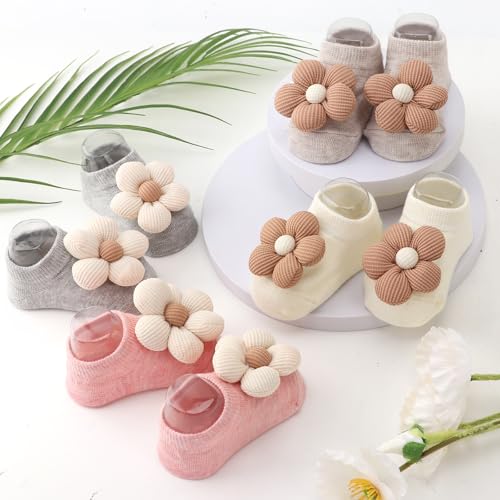 Flower Baby Girls Socks with Non-Slip Grips Cute Cotton Princess Low Newborn Baby Socks for Girls Toddler 0-6 Months3