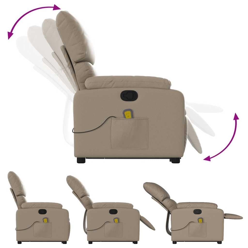 Sillón elevador reclinable de piel sintética de capuchino con 6 puntos de vibración y marco estable, función de elevación eléctrica y reclinación manual a 135 grados