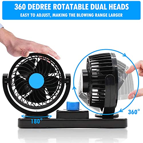 Car Fan 12V, 2 Speed Electric Car Cooling Fan With 360 Degree Rotatable, Dual Head Cooling Air Circulator Fan That Plugs Into Cigarette Lighter, Auto Fan For Car Truck Van Suv Rv Boat Or Home… #TOP1