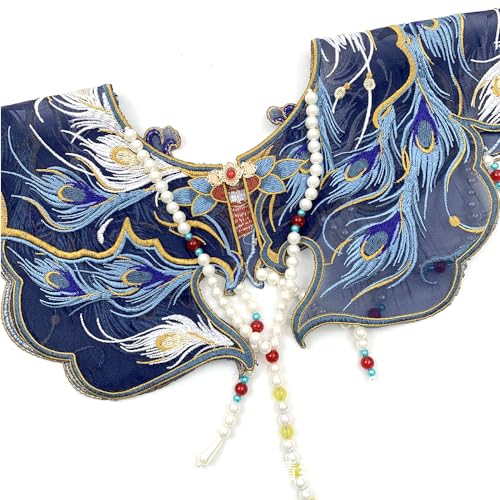 Chinese Blue Phoenix Nail pattern Lace Cloud Collar Cloud Shawl Wrap Shoulder Scraf for Mamian Skirt Hanfu Handmade for Women Ladies Girls Wear2