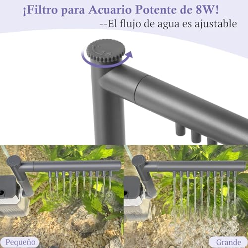 Miniatura 5 de Fedour 8w 400lph Filtro De Acuario Ultrapotente Para Pecera De 15-70l, Filtro De Pecera Ajustable 3 En 1 Con Esponja Bioquímica, Filtros Para Acuario Sumergibles Internos Para Tortuga Gamba Cría