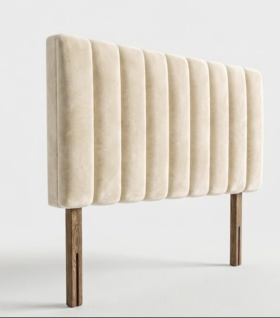 Luxuryh Portland Velvet Lined Upholstered Headboard for Divan Beds Plush Padded Vertical Panel Design with Wooden Struts Luxury Bedroom and Hotel Furniture Height 20 inch (CREAM, king 5ft) โ image 1