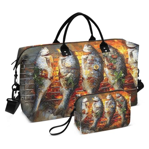 XYMZR Grilled Fish Closeup Large Quilted Duffle Bag for Women Men - Large Capacity, Fashion Design, Sport Tote Gym Bag with Toiletry Bags for Travel