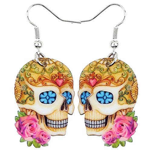 Jiahui Boucles d'oreilles pendantes en acrylique coloré pour Halloween Festival Squelette Tête de mort Mignon Longue Tendance Bijoux pour Filles Femmes