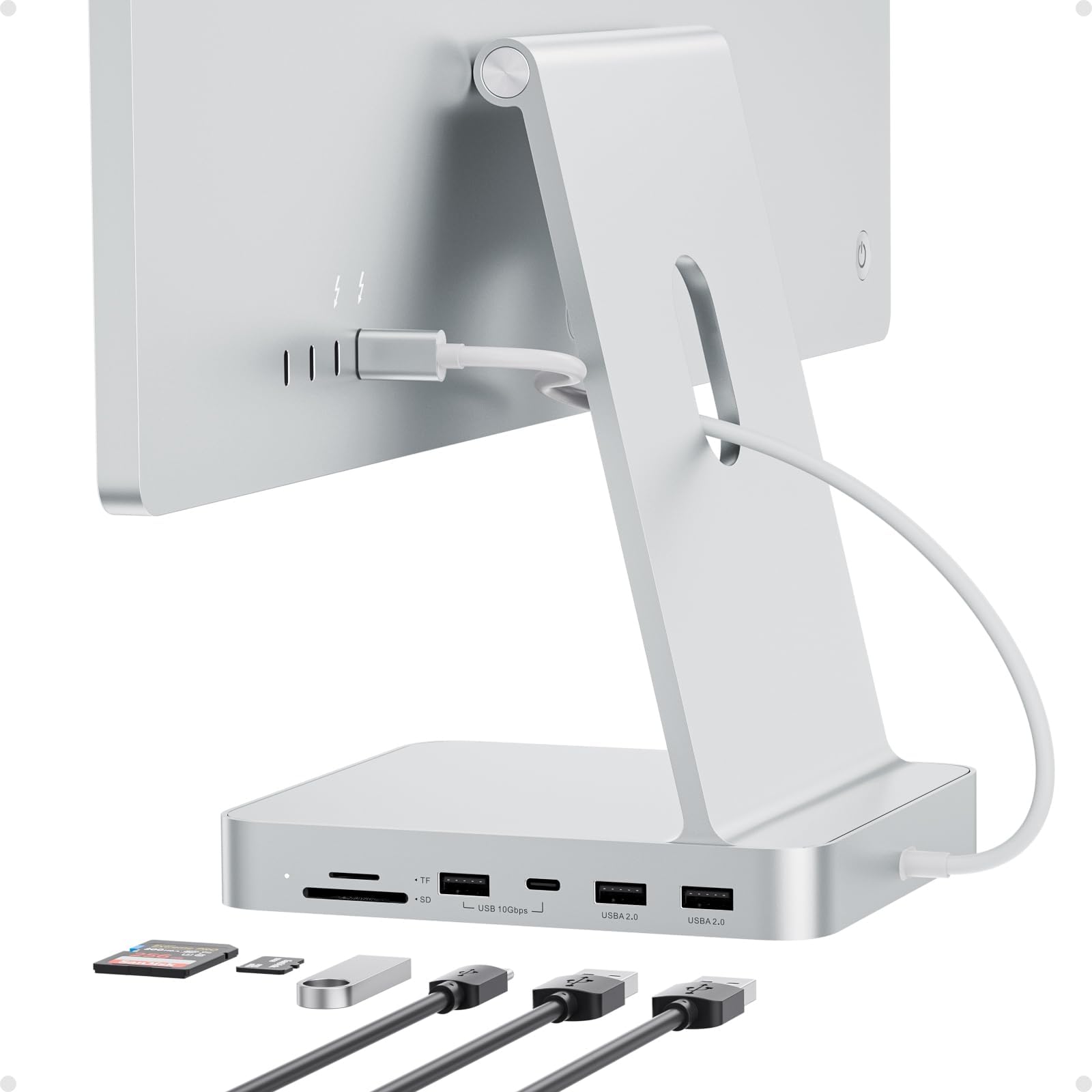 USB C HUB for iMac, 7 in 1 USB Hub Adapter iMac Accessories with USB C 10Gbps 3*USB A SD/TF Card Reader, Docking Station Support Expand M.2 NVMe SSD (Sliver)