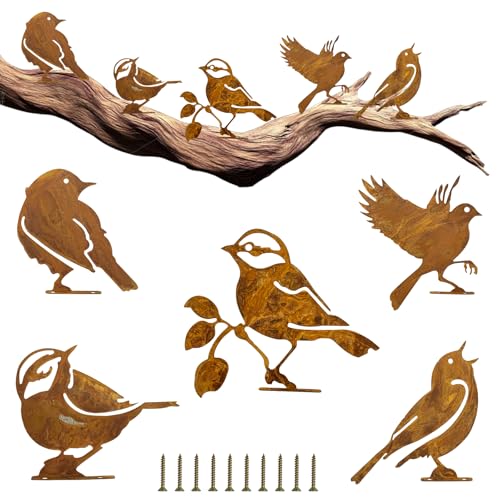WanderGo 5 Stück Rostdeko Gartendeko Gartenstecker Vögel Deko Rost...