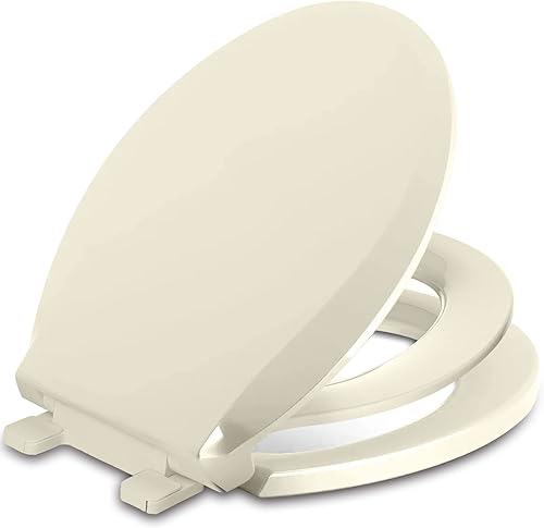 Miniatura 1 de Asiento de inodoro redondo con asiento para niños pequeños, cierre lento, fácil de limpiar, nunca se afloja, plástico, almendrahueso (16.5 pulgadas)