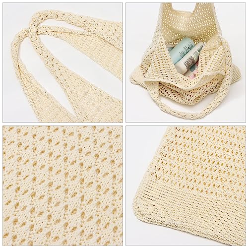 Image of Ovida Crochet Tote Bag Mesh Beach Bag Fairycore Hobo Bag Fairy Grunge Aesthetic Shoulder Bag Y2k Purse for Women Girls