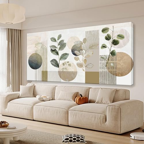 Image of Large Boho Green Wall Art For Living Room Prints 35x70 In Green Botanical Boho Wall Art Modern Sage Bohemian Canvas Art Wall Decor Natural Abstract Geometry Lines Prints Picture Ready To Hang
