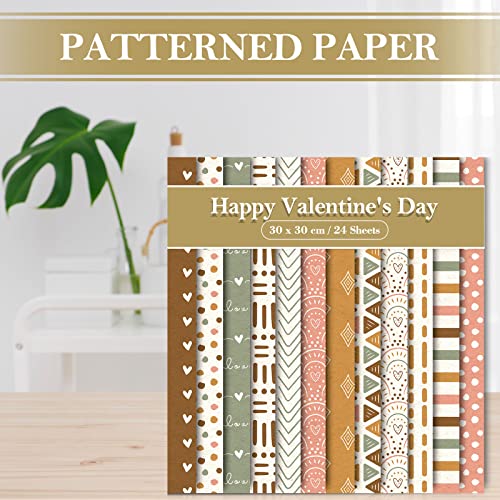 Whaline 24 Pack Boho Pattern Paper 30X30Cm Scrapbook Paper Double-Sided Colorful Decorative Craft Paper For Valentine's Day Diy Card Making Scrapbook Photo Album Decor, 12 Designs #TOP3