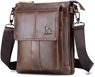 BAIGIO Men's Genuine Leather Messenger Bag Retro Cross Body Shoulder Satchel Bag for Wallet Purse Mobile Phone Keys iPad Kindle Tablet (Brown)